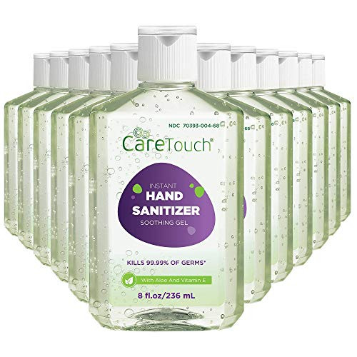 Care Touch Instant Hand Sanitizer Gel with Vitamin E and Aloe Vera | 12 Bottles of 8oz. Hand Sanitizer Gel with Alcohol for Home- Travel- and Office Use