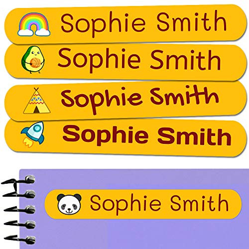 50 Personalized Adhesive Labels- 6 x 1 cm- for Marking Objects- Books- Lunch Boxes- etc. Color Orange