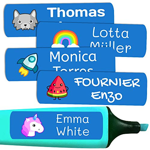 50 Personalized Adhesive Labels- of 6 x 2 cms- to Mark Objects- Books- Lunch Boxes- etc. Dark Blue Color