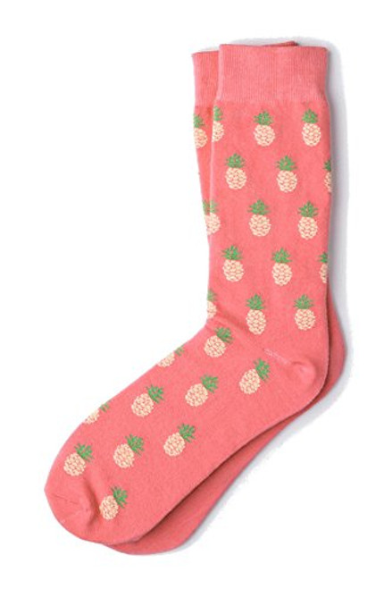 Men's Tropical Pineapples Novelty Crew Dress Socks -Coral- Men's Tropical Pineapples Novelty Crew Dress Socks -Coral-
