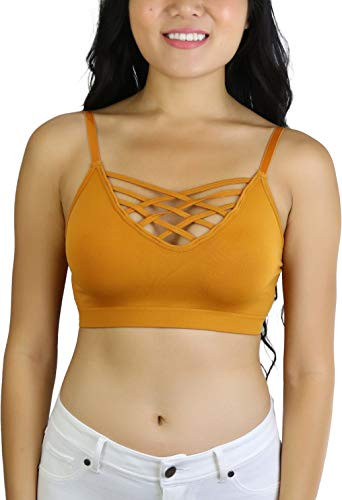 ToBeInStyle Women's Adjustable Strap Front V-Lattice Bralette - Desert Mustard - S/M