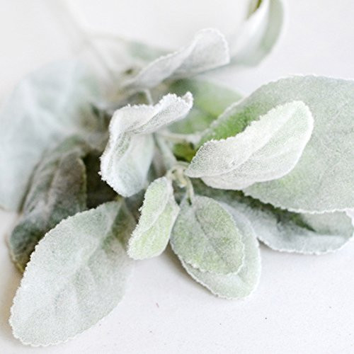 BELUAPI Artificial Rabbit Ear Leaf- 6Pcs Artificial Flocked Lambs Ear Leaf Flower Spray Lambs Ear Stem Branch Foliage Pick Flocked Greenery for Home Wedding DIY Floral Arrangement