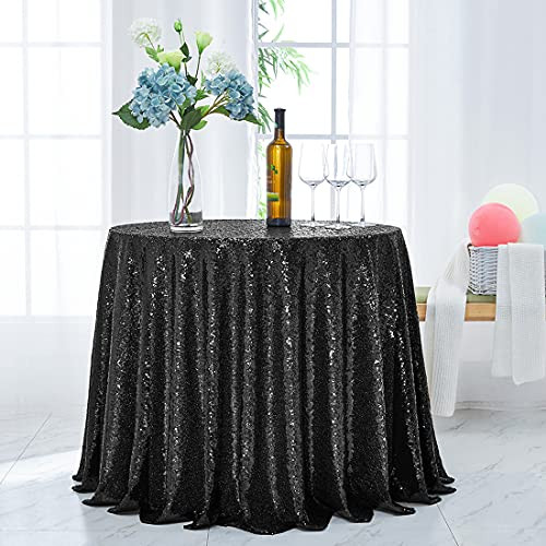 Hahuho 50 inch Round Sequin Tablecloth Black- Glitter Tablecloth for Bridal Shower Decorations- Birthday- Wedding- Dessert- Banquet?50 inch Round- Black? Hahuho 50 inch Round Sequin Tablecloth Black- Glitter Tablecloth for Bridal Shower Decorations- Birthday- Wedding- Dessert- Banquet?50 inch Round- Black?