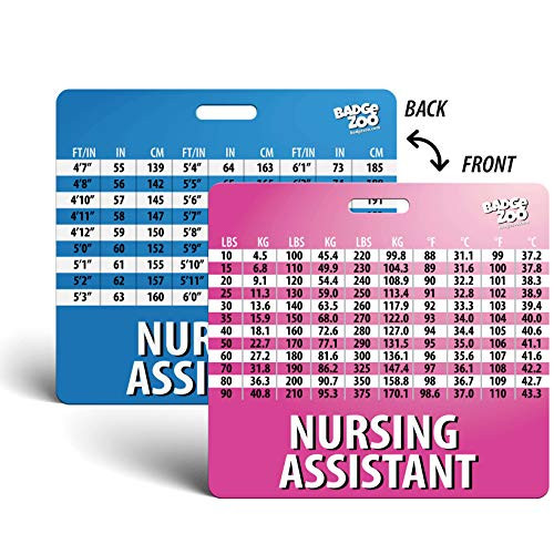 Nursing Assistant Badge Buddy with Weight- Height and Temperature Conversion Pink/Blue - Horizontal Badge Id Card for Nursing Assistants - by BadgeZoo