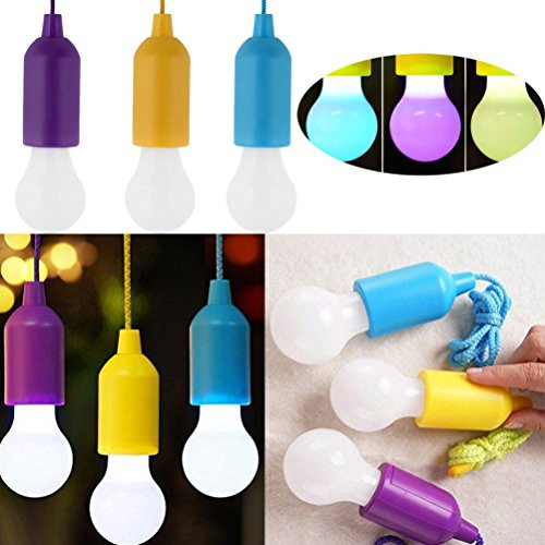 Iusun Portable LED Pull Cord Light Bulb Outdoor Garden Party Camping Hanging LED Light Lamp -Purple-