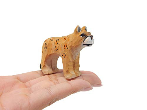 Cougar Mountain Lion Wood Figurine Statue Decor Forest Small Animal Miniature Sculpture Art Carving