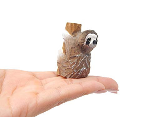 Sloth Figurine Statue Decor Small Animal Sculpture Art Wood Carving Miniature
