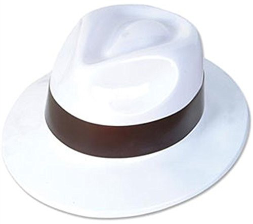 Rhode Island Novelty Black  and  White Plastic Costume Party Gangster Fedora Hat