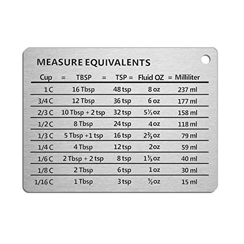 1 Piece Measurement Conversion Chart Professional Stainless Steel Measurement Conversion Chart Kitchen Magnetic Measurement Conversion Chart- Silver