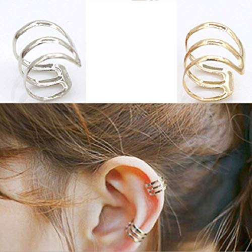 Finemall Sterling Silver Non Pierced Cartilage Earrings Punk Rock Ear Clip Cuff Wrap Earrings No Piercing-Clip On Silver Gold -Silver-