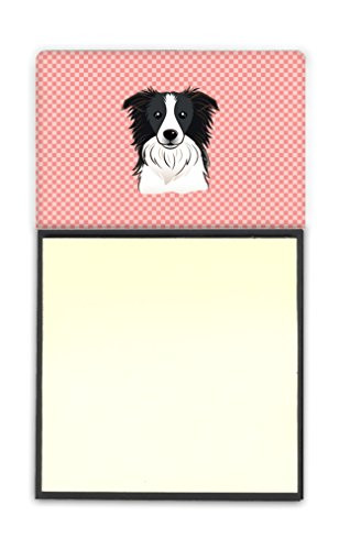 Caroline's Treasures BB1241SN Checkerboard Pink Border Collie Refiillable Sticky Note Holder or Postit Note Dispenser- Large- Multicolor