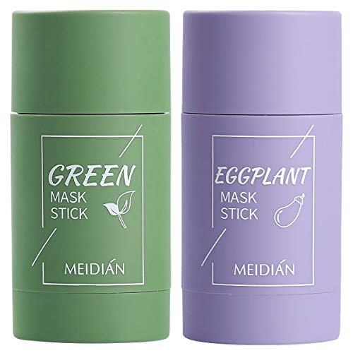 2 PCS Green Tea/Eggplant Purifying Clay Stick Mask- Face Moisturizes Oil Control- Deep Clean Pore- Blackhead Remover Acne Deep Cleansing- Improves Skin for Women