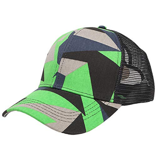 Kupars Unisex Baseball Caps Ponytail Hats - Adjustable Messy High Bun Mesh Trucker Dad Cap Visor Hat-Tie Dye-Triangle Green-