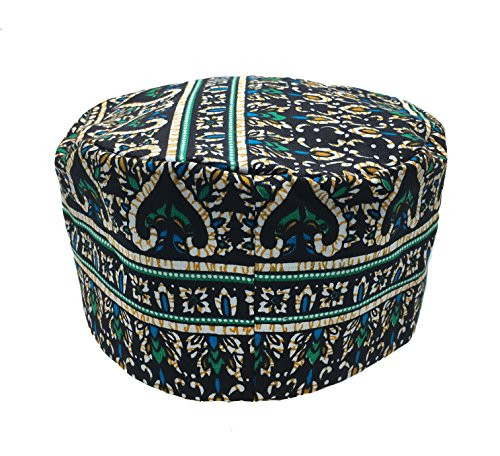 Vipada Handmade African Dashiki Hat Kente Pattern Kufi Kofi Hat Cap 3 -White Green Black-