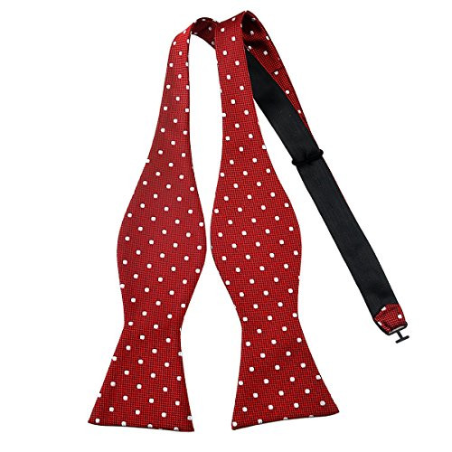 Pensee Mens Self Bow Tie Red and White Polka Dot Jacquard Woven Silk Bow Ties