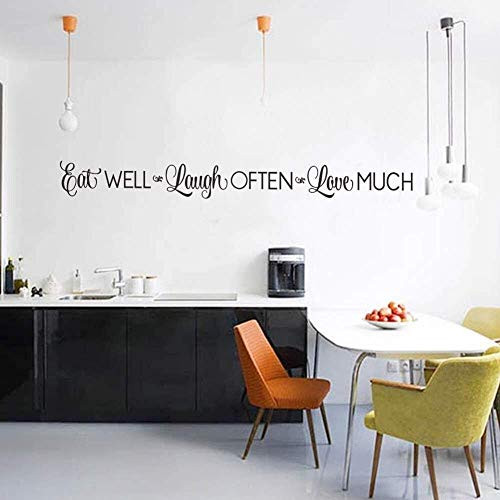 Eat Well- Laugh Often- Love Much Wall Stickers Decals Kitchen Home Decor Dining  and  Cooking Quote Decal Heart Removable Vinyl Art Decoration -42 X 4.3- Black-