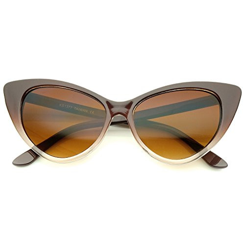 zeroUV - Women's Retro Oversized High Point Cat Eye Sunglasses 54mm -Brown-Fade/Amber-