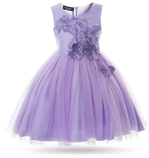 CIELARKO Girl Dress Kids Flower Appliques Tulle Wedding Party Birthday Dresses for 2-10 Years -2-3 Years- Purple-