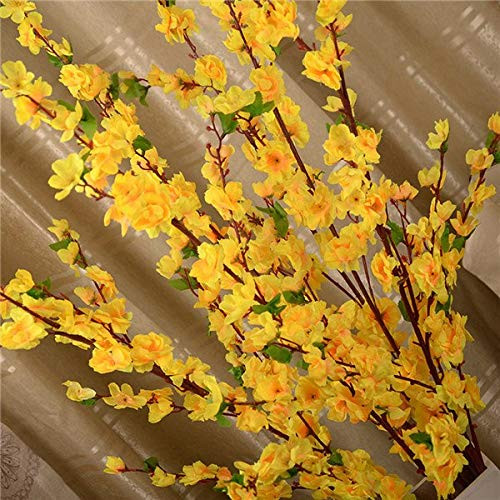 ShineBear 50inch Artificial Cherry Spring Plum Peach Blossom Branch Silk Flower Tree Decor - -Color- Yellow-