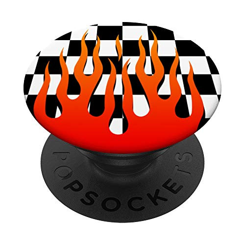 Black White Checkerboard Pattern Hot Fire Red Orange Flame PopSockets PopGrip- Swappable Grip for Phones  and  Tablets