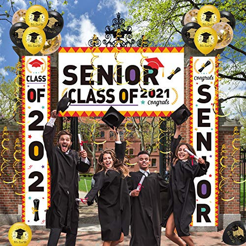 Crenics Senior Graduation Decoration 2021- Senior Class of 2021 Porch Sign- Congrats Grad Backdrop Banner- Hanging Swirls- Black Gold Graduation Balloons for High School Grad Party Decoration Supplies Crenics Senior Graduation Decoration 2021- Senior Class of 2021 Porch Sign- Congrats Grad Backdrop Banner- Hanging Swirls- Black Gold Graduation Balloons for High School Grad Party Decoration Supplies