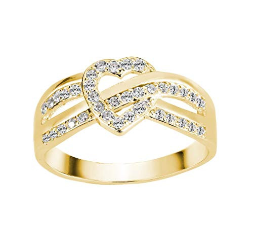 CloseoutWarehouse Cubic Zirconia Iced Infinity Heart Knot Ring Yellow Gold-Tone Plated Sterling Silver Size 6