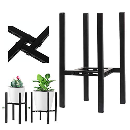 skonhed Metal Plant Stand Flowers Holders- Adjustable Width Fits 8 to 12 Inch Pots-Mid-Century Indoor  and  Outdoor Potted Plant Holder-Pot Not Included- -Black-