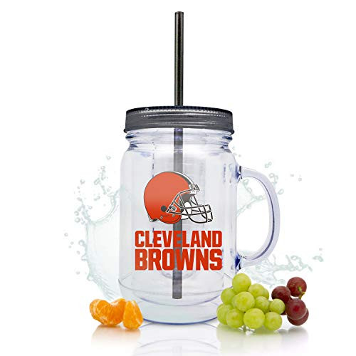 Duck House NFL Cleveland Browns 16oz Plastic Infuser Mason Jar with Straw White