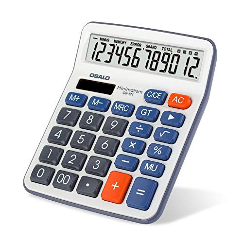 Calculator- Large LCD Display Button 12 Digits Desktop Handheld Calculator with Solar Power -OS-6M-