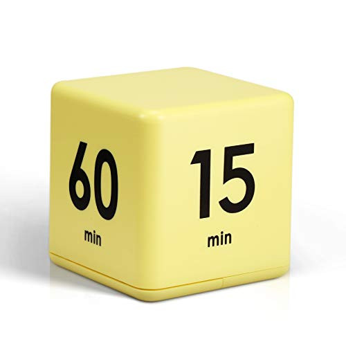 Cube Timers Cube Kitchen Timer Gravity Sensor Flip Timer Cube Countdown Timer 2.6 Inch Kids Timer Square Workout Timer Exercise Timer Game Timer 15-20-30-60 Minutes for Time Management -Yellow-