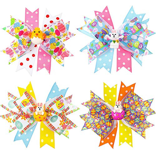 4 Pieces Easter Bows Hair Clips Easter Colorful Bows Clips 3 Inch Double Layer Ribbon Hair Bow Clip Rabbit and Chick Headwear Hairpin Large Bow Alligator Clips for Girls Toddlers Kids Easter Party 4 Pieces Easter Bows Hair Clips Easter Colorful Bows Clips 3 Inch Double Layer Ribbon Hair Bow Clip Rabbit and Chick Headwear Hairpin Large Bow Alligator Clips for Girls Toddlers Kids Easter Party