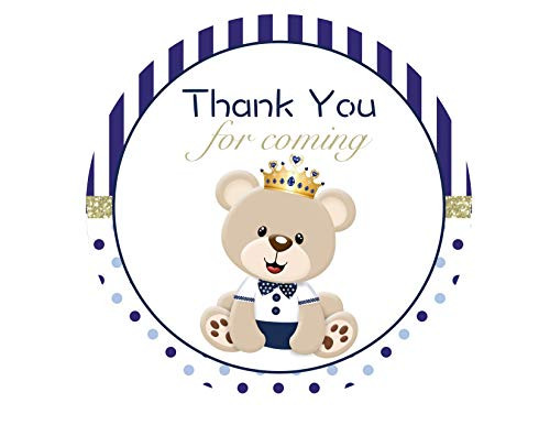 Royal Prince Thank You Stickers 24pcs- Little Prince Party Favors for Birthday Decoration Supplies- Blue Teddy Baby Shower Themed