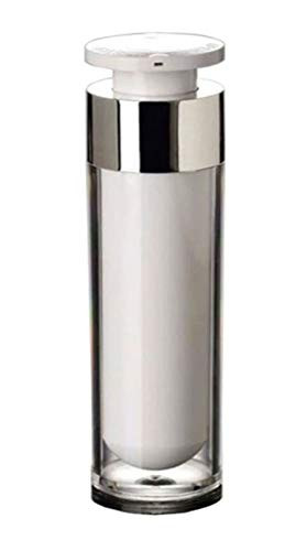 White Clear SIlver Sterile Refillable Airless Pump Bottle 1.5 oz Cosmetic Container for Makeup Foundation Lotion Serums Sanitizer Container BPA Free Extra Wide Opening to Easy Clean
