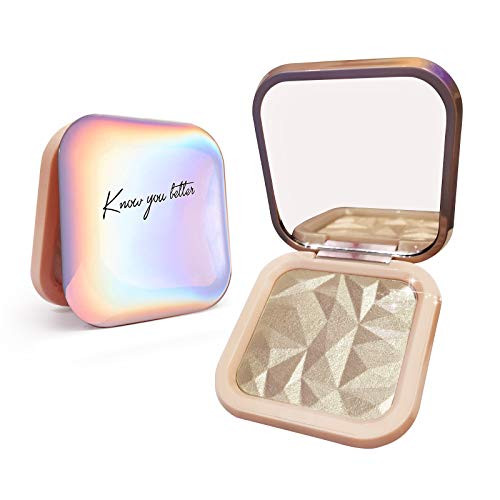 LSxia Highlighter Makeup Palette Shimmer Contour Palette Powder for Brighten Face Contour Gold Cheek Highlight Makeup- Long Lasting Highlighter Powder with Mirror for Illuminator Makeup -SUN GLOW-