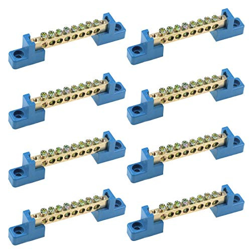 Semetall Terminal Bus Bar 8Pcs 8 Positions Screw Brass Terminal Grounding Strip Bus Bar for Power Distribution Cabinets-Blue Terminal Block-