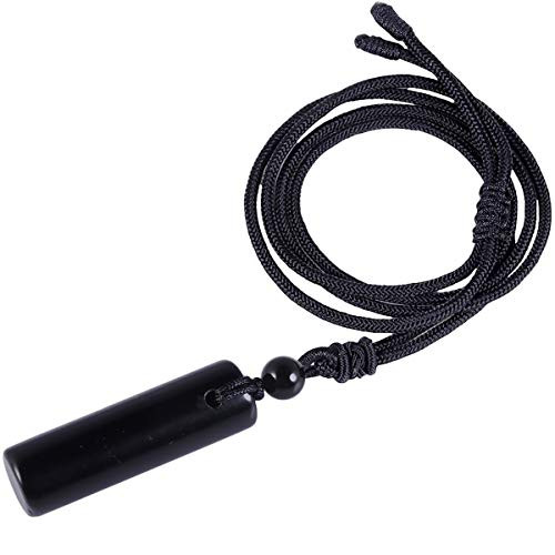 Nupuyai Cylinder Black Obsidian Pendant Necklace for Unisex- Wand Amulet Reiki Stone Adjustable Braided Cord 18inch-27inch