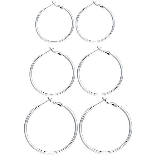3 Pairs Sterling Silver Hoop Earrings - 14k White Gold Plated Hoop Earrings Big Hoop Earrings Set Silver Hoop Earrings for Women Girls Valentine's Day Gift -40MM 50MM 60MM-
3 Pairs Sterling Silver Hoop Earrings - 14k White Gold Plated Hoop Earrings Big Hoop Earrings Set Silver Hoop Earrings for Women Girls Valentine's Day Gift -40MM 50MM 60MM-