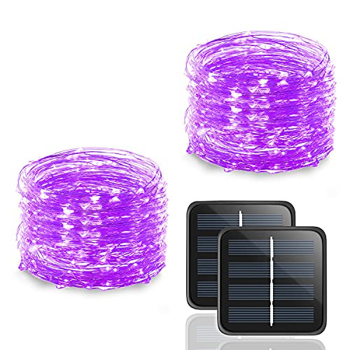 Solar String Lights- 100LED Copper Wire Solar Fairy Lights 33Ft 8 Modes Waterproof Outdoor String Lights for Christmas Party Wedding Decoration Patio Garden Yard 2 Pack -Purple 100 LED- Solar String Lights- 100LED Copper Wire Solar Fairy Lights 33Ft 8 Modes Waterproof Outdoor String Lights for Christmas Party Wedding Decoration Patio Garden Yard 2 Pack -Purple 100 LED-