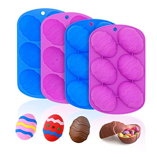 Easter Silicone Molds- 6 Hole Egg Shaped Chocolate Mold- Candies- Silicone Baking Mold for Making Chocolate- Cocoa Bomb- Cake- Jello- Candy- BPA Free- 4 Pack