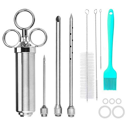 Stainless Steel Meat Injector Kit-Turkey Injector Marinade Flavors-for BBQ Grill Smoker  and  Brisket Cooking Food-2 Ounce Syringe With 3 Needles Stainless Steel Meat Injector Kit-Turkey Injector Marinade Flavors-for BBQ Grill Smoker  and  Brisket Cooking Food-2 Ounce Syringe With 3 Needles