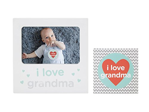 Tiny Ideas I Love Grandma Baby Belly Sticker and Sentiment Keepsake Photo Frame Gift Set- White 