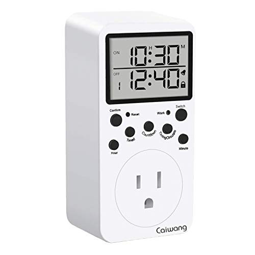 Outlet Timer- Digital Electronic Timer- Indoor Cycle Programmable Plug-in Light Timer for Electric Outlets- Extra Large LCD Display- 3-Prong Wall Timer Switch for Appliances- 16A/2000W
