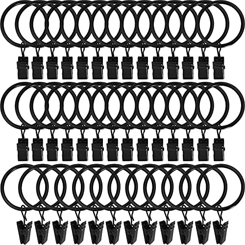 LLPJS 40 Pack Metal Curtain Rings with Clips- Curtain Clips with Rings- Drapery Rod Clips Hooks- Decorative Windows Hanging Curtain Hangers- 1.5 Inch Interior Diameter- Antique Black
