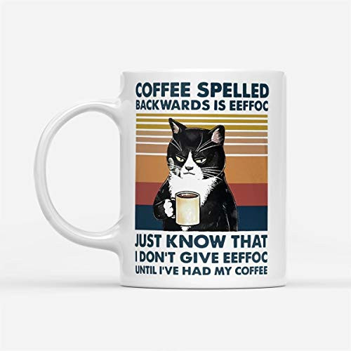 Cat Coffee Spelled Backwards Is Eeffoc Vintage Retro - White 11Oz Coffee Mug