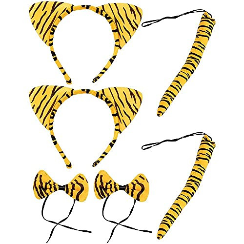 Halloween Tiger Costume - 2-Set Tiger Ears Headband Tail and Bow Tie- Animal Cosplay Kit