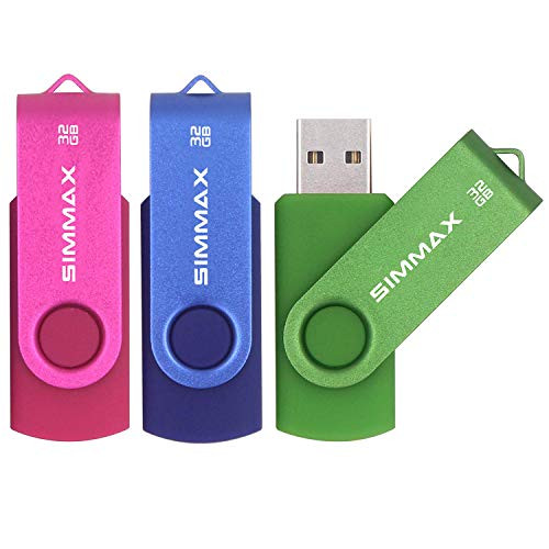 SIMMAX 3 Pack 32GB Memory Stick USB 2.0 Flash Drives Swivel Thumb Drive Pen Drive -32GB Pink Blue Green-
