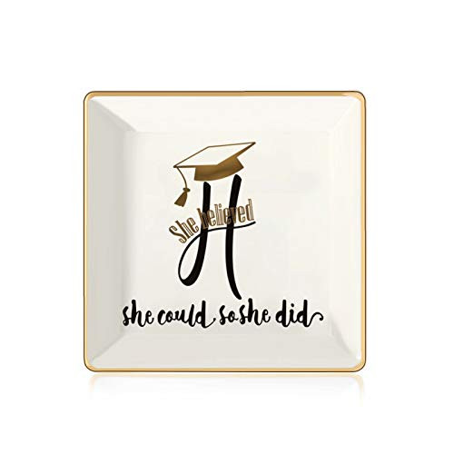Class of 2021 Graduation Gifts for Her- Grad Gifts Inspirational High School College Graduation Gifts for Her Best Friend- She Believed She Could So She Did H Initial Jewelry Tray Dish Trinket Plate Class of 2021 Graduation Gifts for Her- Grad Gifts Inspirational High School College Graduation Gifts for Her Best Friend- She Believed She Could So She Did H Initial Jewelry Tray Dish Trinket Plate