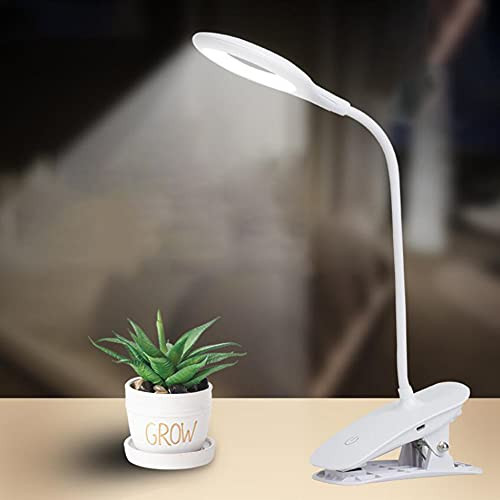USB Rechargeable Clip On Reading Light- 20 LED Cordless Book Lights with Touch Switch 3 Brightness Levels Eye-Caring Desk Lamp Dimmable Table Lamps 360Flexible Bed Lamp