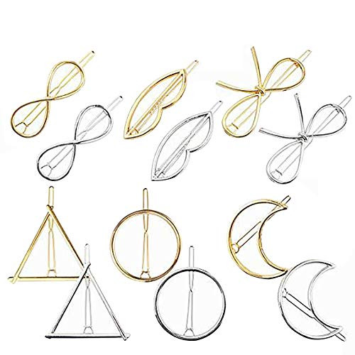 12 PCS Metal Geometric Hair Clips for Women and Girls Hair Barrettes Minimalist Dainty Gold and Silver Hollow Hairpins Vintage Moon Hair Accessories