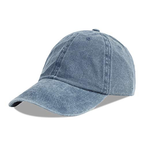 LANGZHEN Unisex Baseball Cap 100 percent Cotton Fits Men Women Washed Denim Adjustable Dad Hat-Denim Blue-